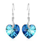 925 Sterling Silver Love Heart Crystals Drop Earrings