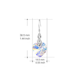 925 Sterling Silver Musical Note Ocean Heart Crystal Drop Earrings