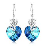 925 Sterling Silver Good Luck Love Heart Crystals Drop Earrings