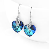 Blue Love Heart -925 Sterling Silver Drop Earrings With Crystals