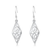 925 Sterling Silver Flower Pattern Drop Earrings