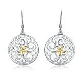 925 Sterling Silver Star Flower Pattern Round Drop Earrings