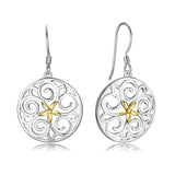 925 Sterling Silver Star Flower Pattern Round Drop Earrings