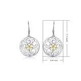 925 Sterling Silver Star Flower Pattern Round Drop Earrings