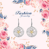 925 Sterling Silver Star Flower Pattern Round Drop Earrings