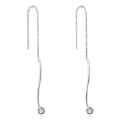 925 Sterling Silver Threader Crystal  Long Dangle Earrings