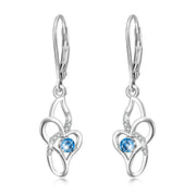 925 Sterling Silver Love Heart Leaf Shape Shiny Crystal Drop Earrings