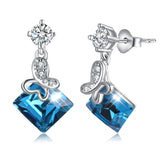 925 Sterling Silver Super Cool Blue Crystal Butterfly Drop Earrings