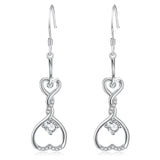 925 Sterling Silver Celtic Knot Swirly Double Hearts Drop Earrings