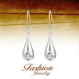 925 Sterling Silver Water Droplets Crystal Drop Earrings