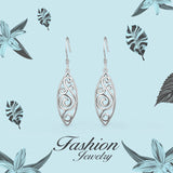 925 Sterling Silver Oval Peacock Drop Earrings