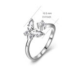 925 Sterling Silver Butterfly Crystal Charm Rings For Women Girlfriend