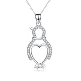 925 Sterling Silver Adorable Penguin Love Heart Necklace For Women