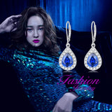 925 Sterling Silver Dewdrop Blue Crystal Drop Earrings