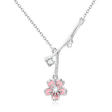 925 Sterling Silver Tree Branch Flower Zircon Necklace For Women