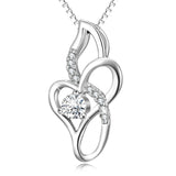 925 Sterling Silver Love Heart Leaf Crystal Good Luck Pendant Necklace