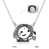 Personalized Hand Painted Photo and Engraved Pendant Necklace in 925 Sterling Silver