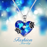 925 Sterling Silver Super Cool Dog Foot Blue Ocean Heart Crystal Necklace For Women Girlfriend