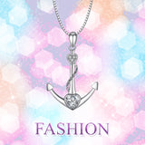 925 Sterling Silver Anchor Love Heart Cubic Zircon Necklace