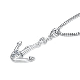 925 Sterling Silver Anchor Love Heart Cubic Zircon Necklace