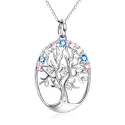 925 Sterling Silver Tree Birthstones Round Pendant Necklace