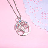 925 Sterling Silver Tree Birthstones Round Pendant Necklace