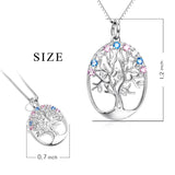 925 Sterling Silver Tree Birthstones Round Pendant Necklace