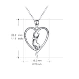 925 Sterling Silver Love Heart Lovely Cat Jewelry Necklace