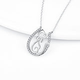 925 Sterling Silver Lovely Cat Pendant With Chain Jewelry Necklace