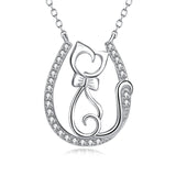 925 Sterling Silver Lovely Cat Pendant With Chain Jewelry Necklace