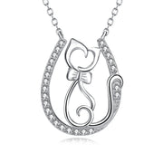 925 Sterling Silver Lovely Cat Pendant With Chain Jewelry Necklace