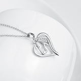 925 Sterling Silver Love Heart Lovely Horse Head Necklace