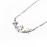 925 Sterling Silver Angel Wing Shape Love Heart Crystal Princess Crown Necklace