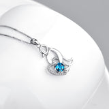 925 Sterling Silver Penguin Love Heart Crystal Necklace