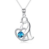 925 Sterling Silver Penguin Love Heart Crystal Necklace