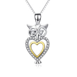 925 Sterling Silver Jewelry Adorable Standing Owl Love Heart Necklace