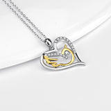 You Always In My Heart -925 Sterling Silver Love Heart With Inner Gold Pattern Necklace