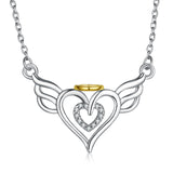 925 Sterling Silver Angel Aura Wing Love Heart Necklace For Women Girls