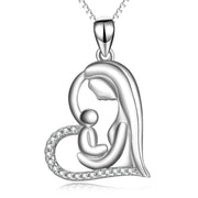 Maternal Love-925 Sterling Silver Mother Baby Love Heart Pendant Necklace