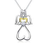 925 Sterling Silver Angel Wings Yellow Gold Love Heart Jewelry Necklace