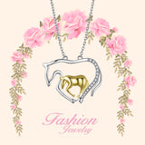 925 Sterling Silver Mother Baby Horse Two-Tone Necklace