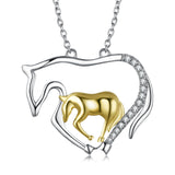 925 Sterling Silver Mother Baby Horse Two-Tone Necklace