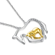 925 Sterling Silver Mother Baby Horse Two-Tone Necklace