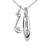 925 Sterling Silver Just Run Unique Design Pendant Charm Necklace