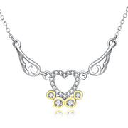 925 Sterling Silver Angel Wings Love Heart Necklace For Women Girls