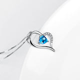 925 Sterling Silver Love Heart Pendant with Chain for Women Crystal Necklace