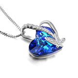 925 Sterling Silver Charm Blue Love Heart Crystal Pendant Necklace