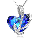 925 Sterling Silver Charm Blue Love Heart Crystal Pendant Necklace