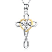 925 Sterling Silver Two-Tone Love Heart Cross Shape Simple Necklace