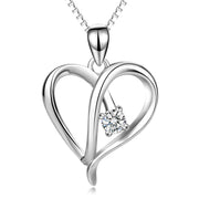 925 Sterling Silver Love Heart Crystal Pendant With Adjustable Chain Necklace